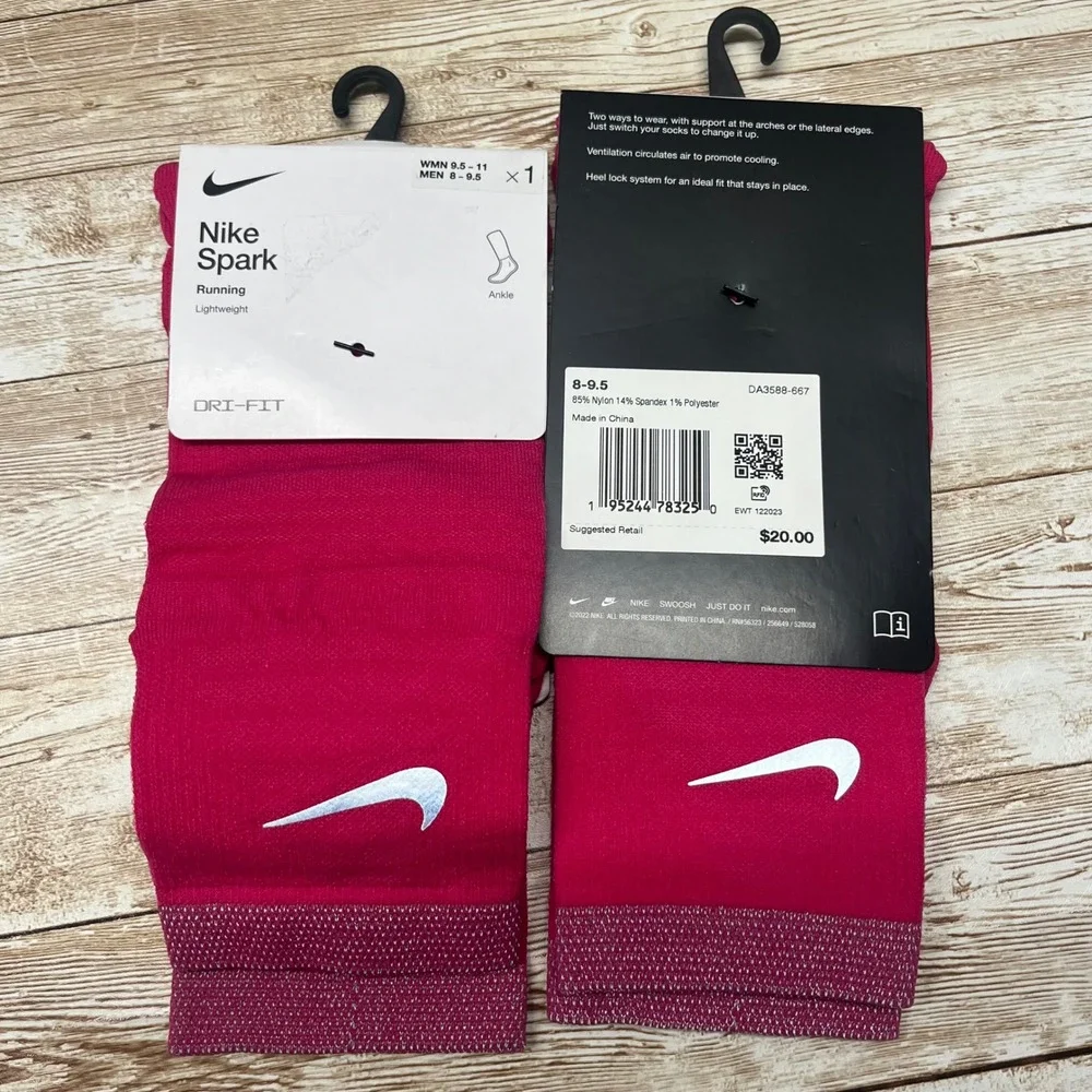 2 Pair Nike Spark‎ Running Ankle Socks Dri Fit Men 8 9.5 Pink Athletic $40 MRSP